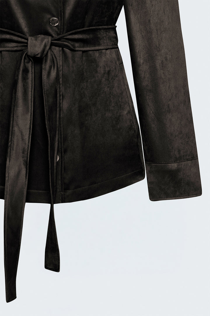 Sateen Veste en suède avec ceinture - Marron