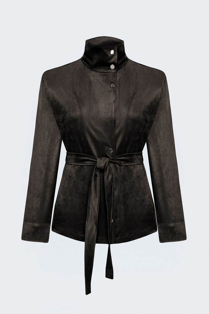 Sateen Veste en suède avec ceinture - Marron