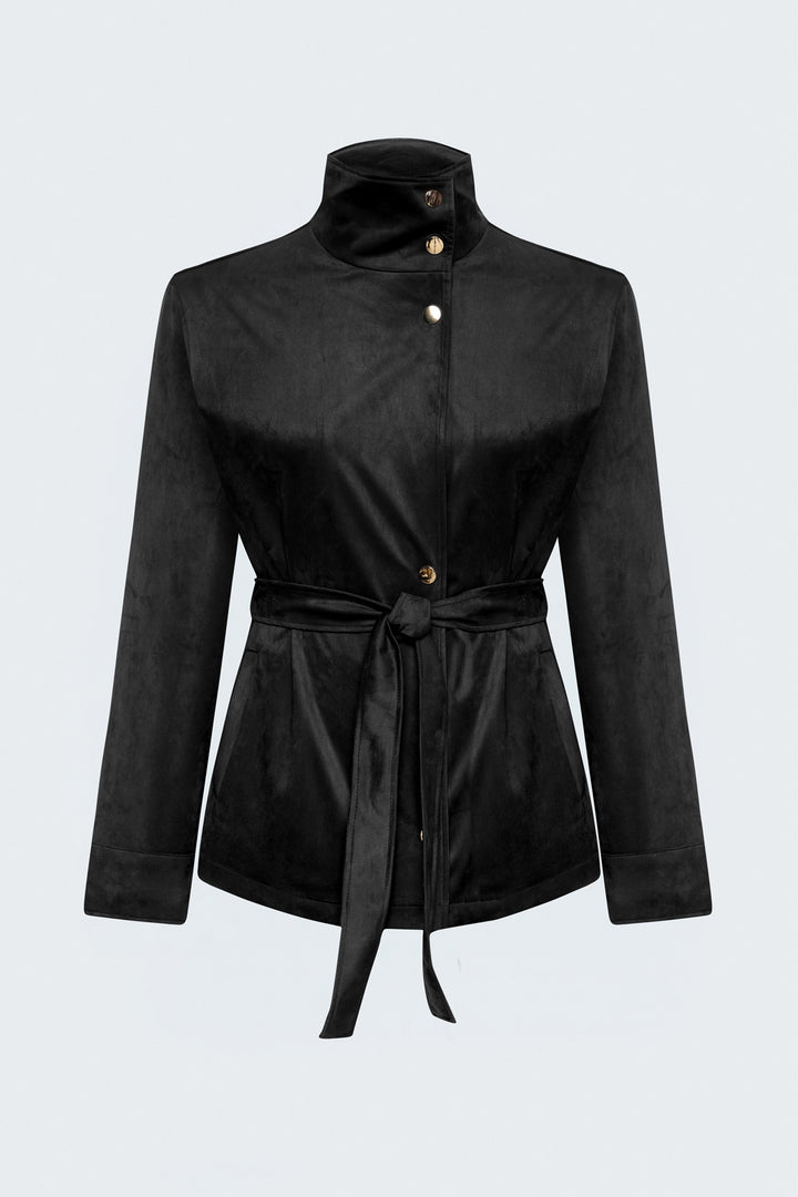 Sateen Veste en suède avec ceinture - Noir