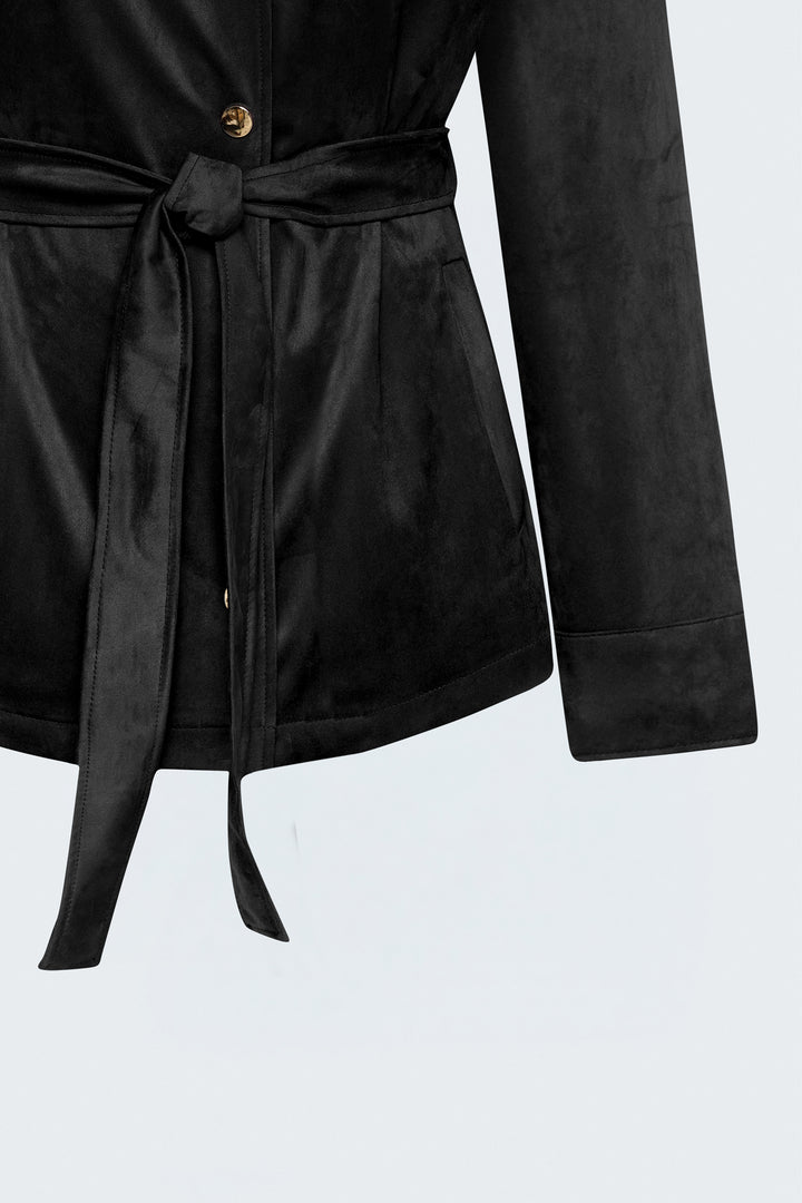 Sateen Veste en suède avec ceinture - Noir