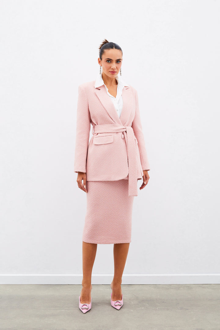 Sateen Veste en tweed avec ceinture - Poudre