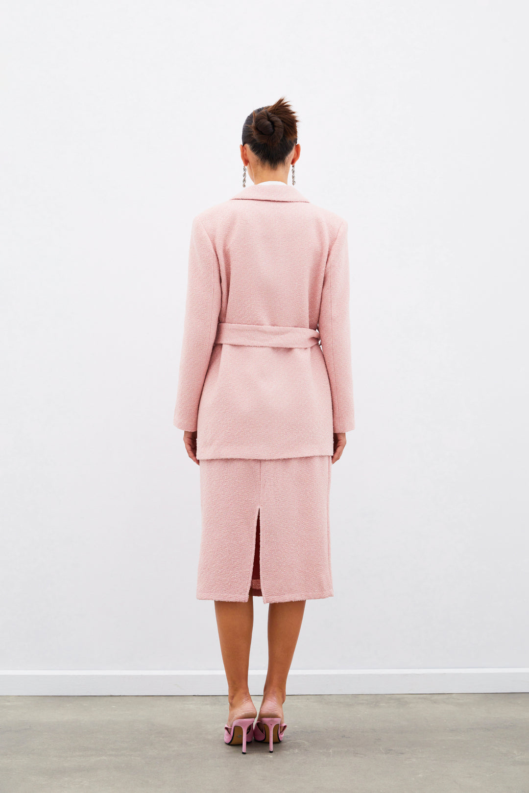 Sateen Veste en tweed avec ceinture - Poudre
