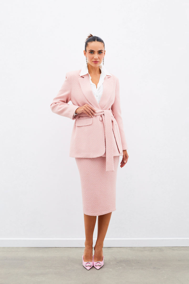 Sateen Veste en tweed avec ceinture - Poudre