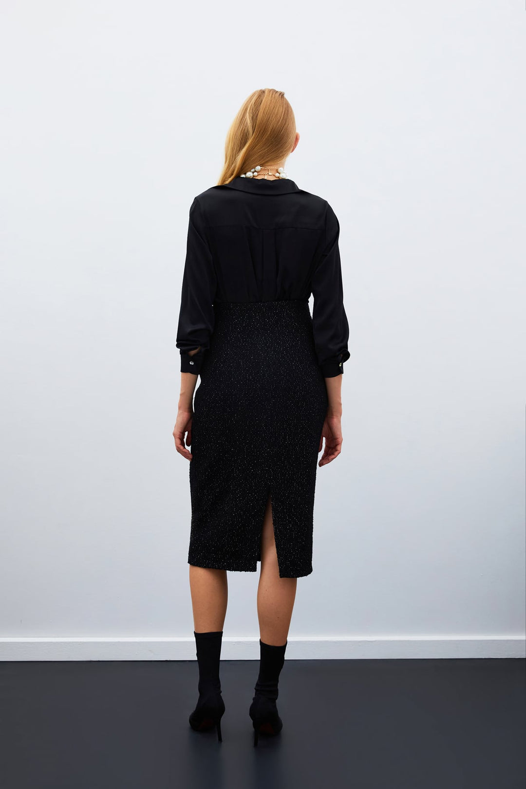 Sateen Veste en tweed avec ceinture - Noir