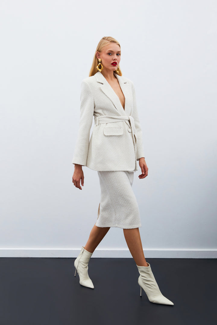 Sateen Veste en tweed avec ceinture - Pierre
