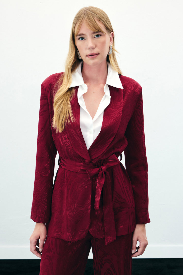 Sateen Veste longue ceinturée - Bordeaux