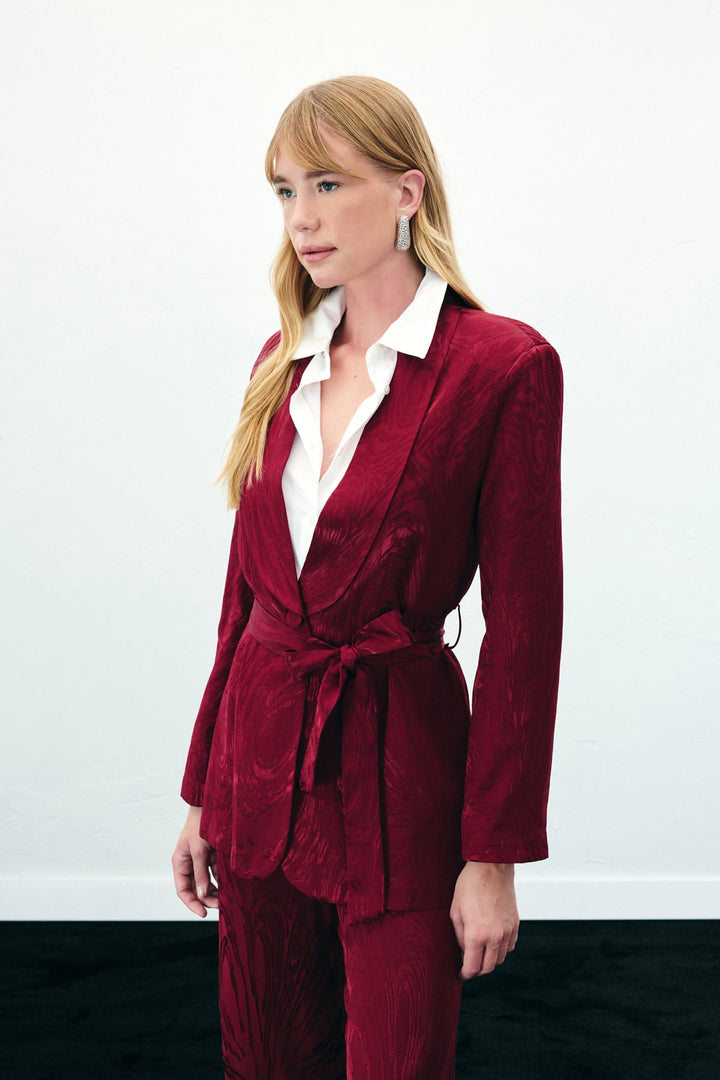 Sateen Veste longue ceinturée - Bordeaux