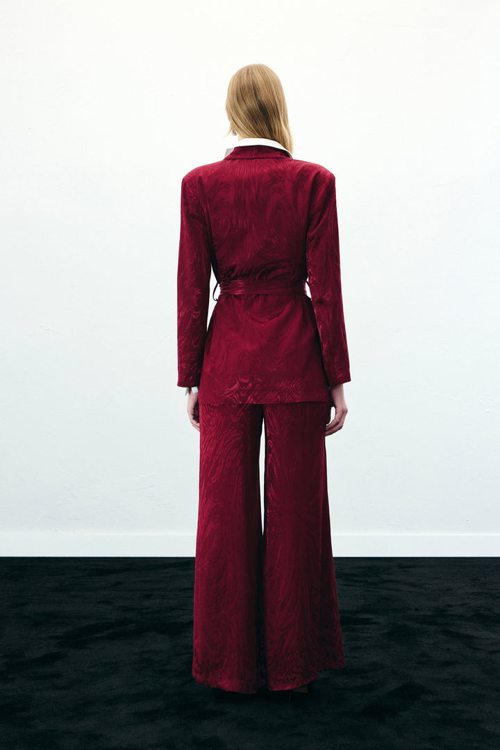 Sateen Veste longue ceinturée - Bordeaux