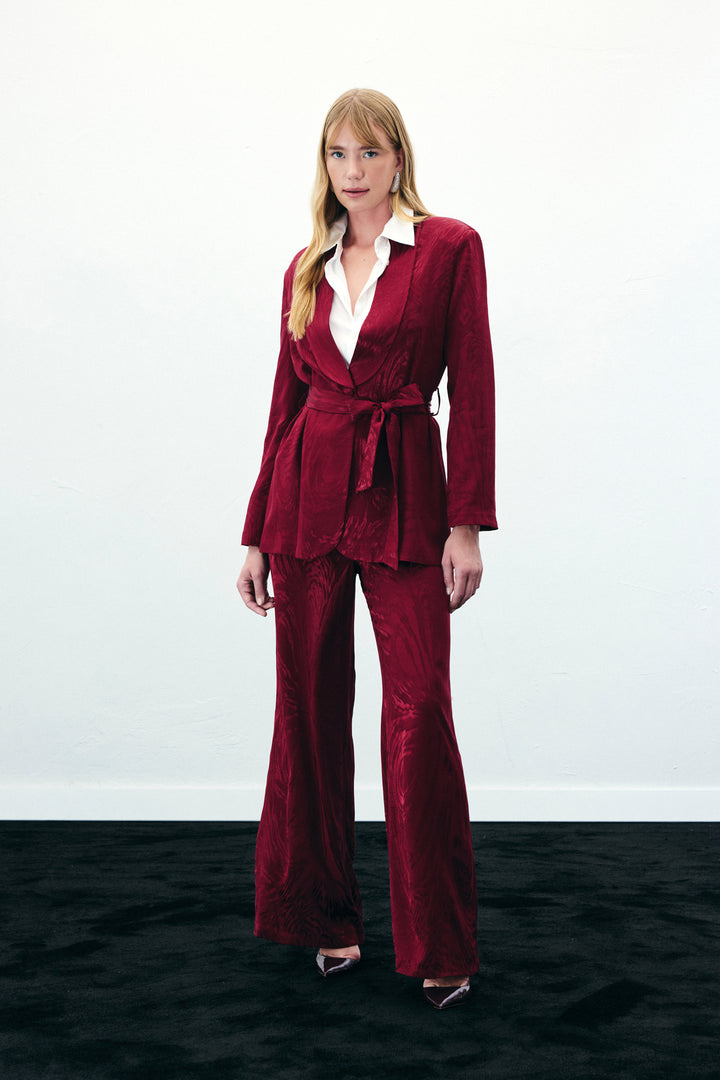 Sateen Veste longue ceinturée - Bordeaux