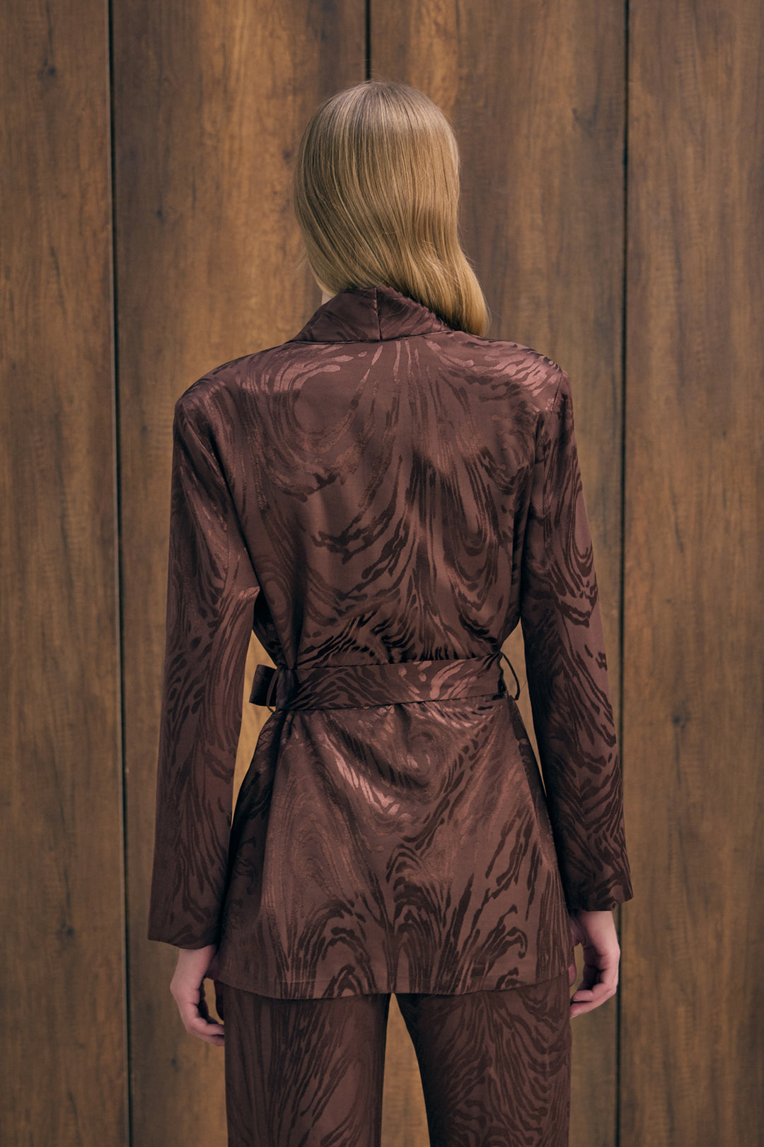 Sateen Veste longue ceinturée - Marron