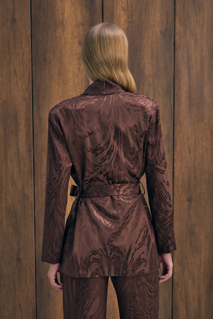 Sateen Veste longue ceinturée - Marron