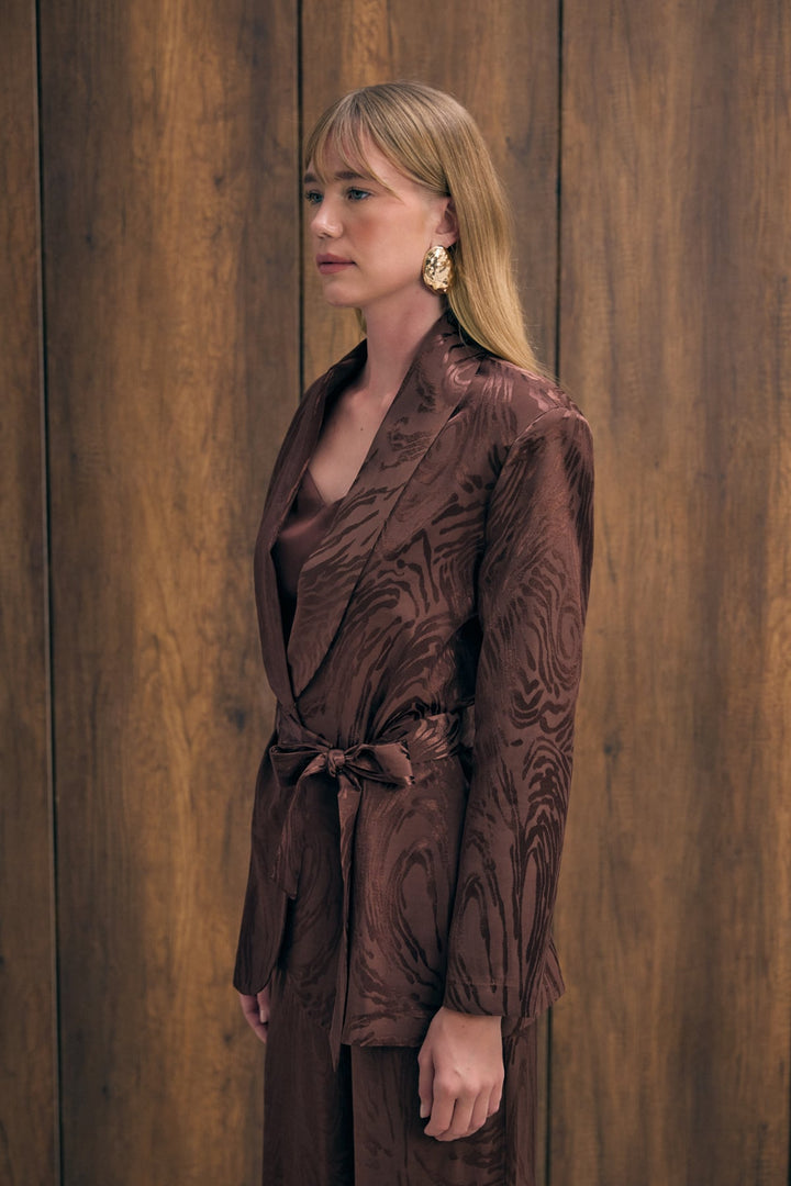 Sateen Veste longue ceinturée - Marron