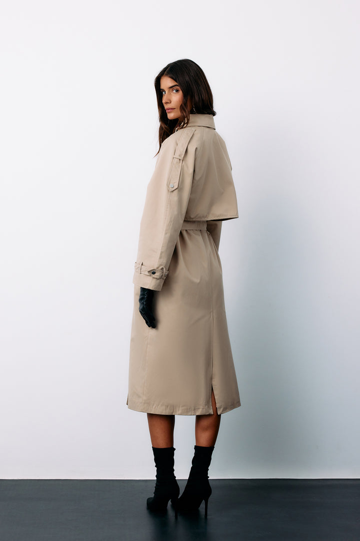 Sateen Trench long ceinturé - Beige