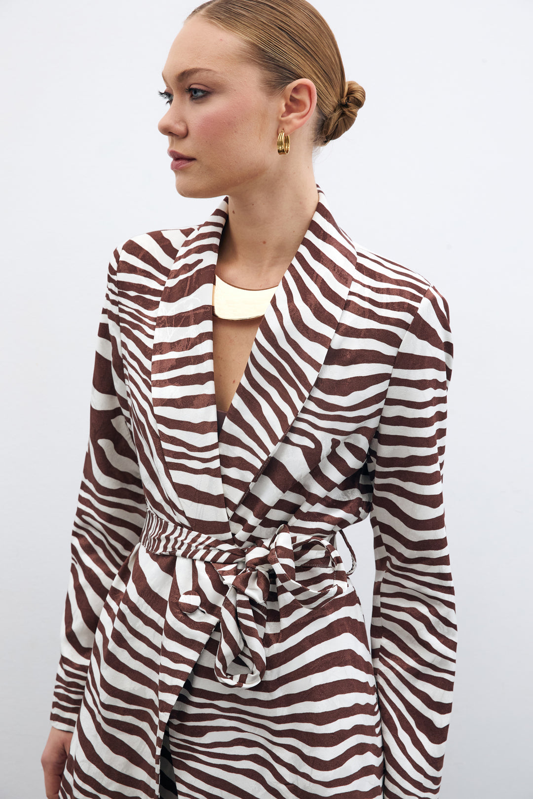Sateen Veste zèbre ceinturée - Marron