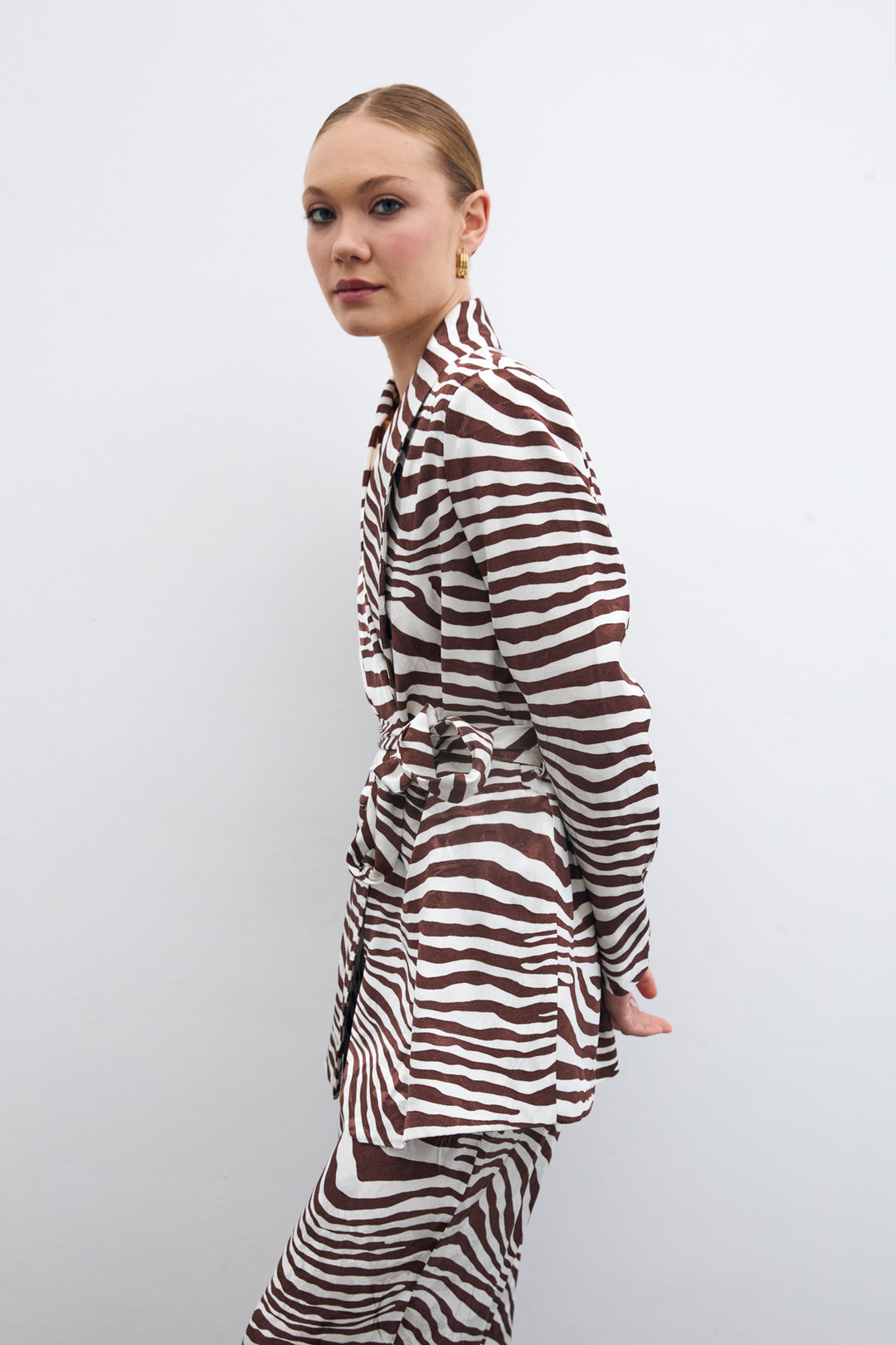 Sateen Veste zèbre ceinturée - Marron