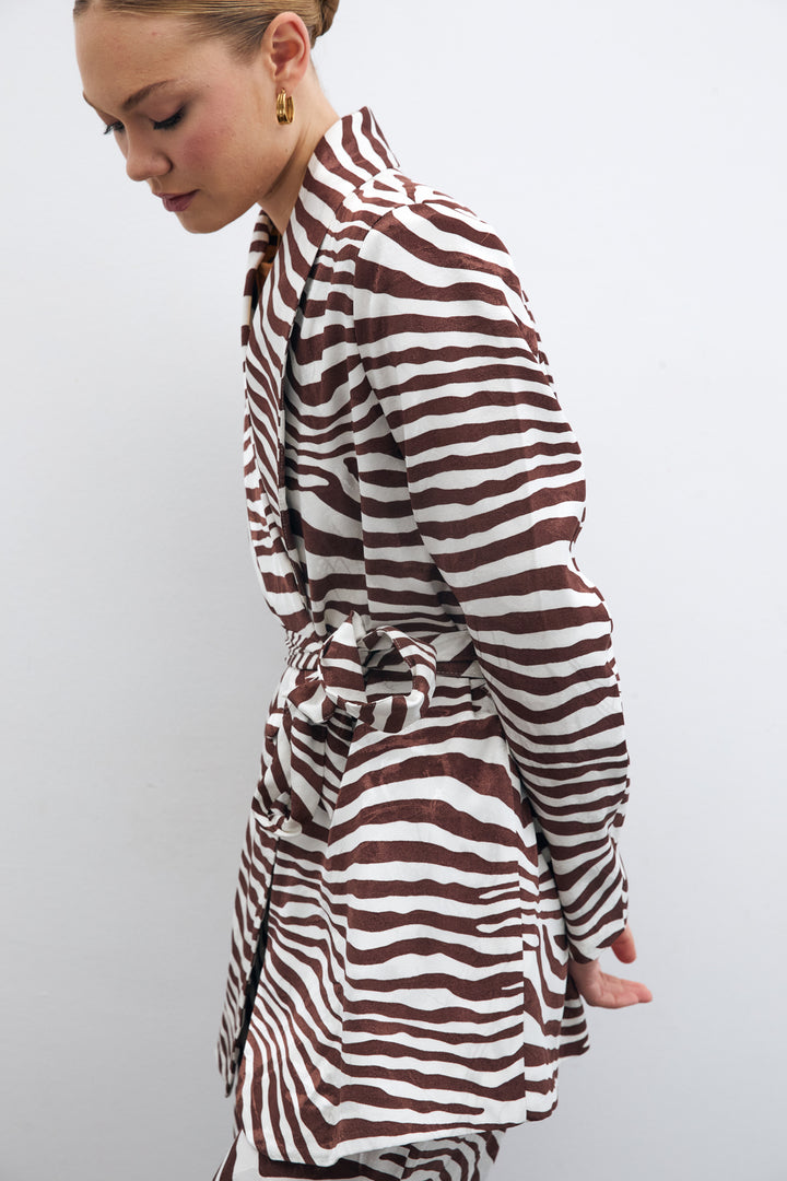Sateen Veste zèbre ceinturée - Marron