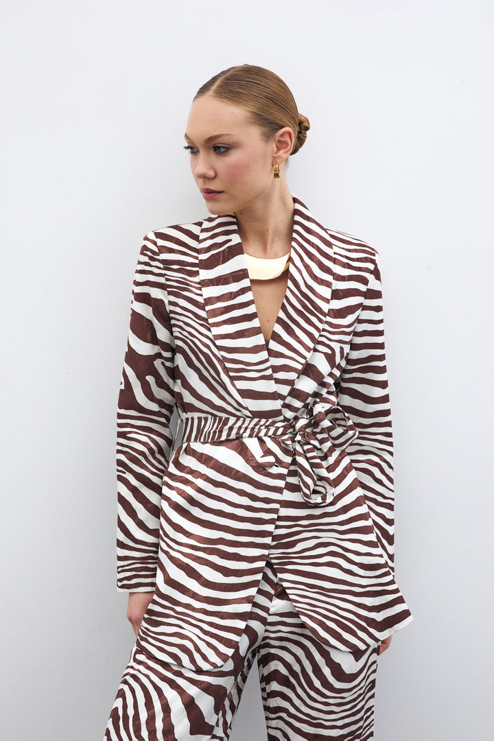Sateen Veste zèbre ceinturée - Marron