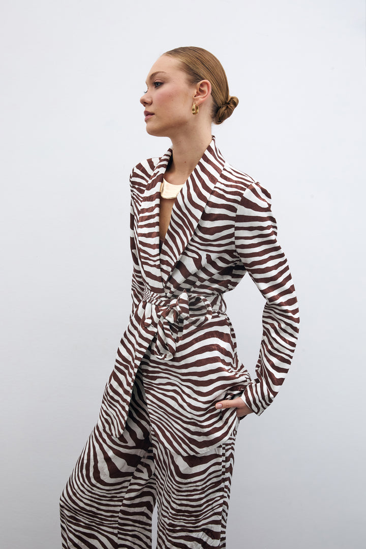 Sateen Veste zèbre ceinturée - Marron