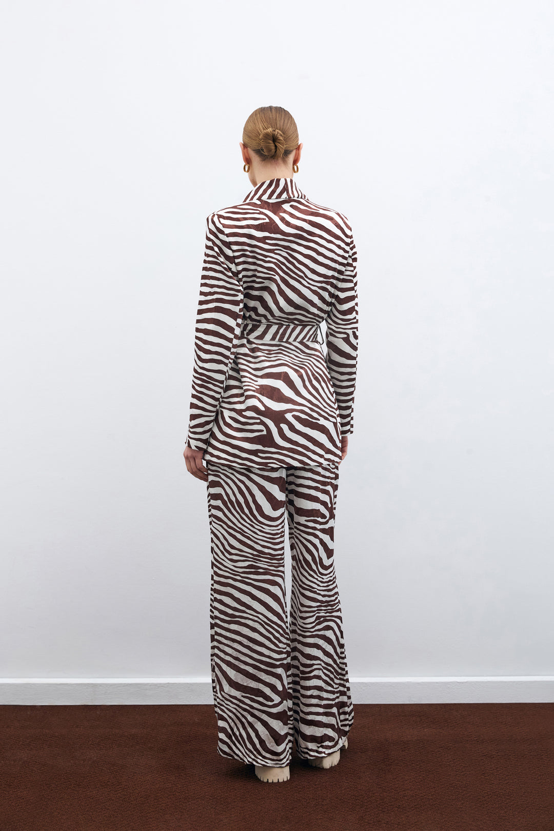 Sateen Veste zèbre ceinturée - Marron
