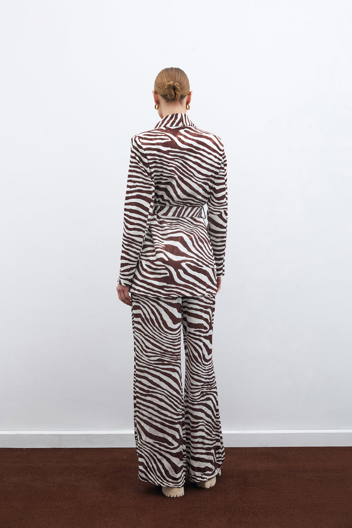 Sateen Veste zèbre ceinturée - Marron