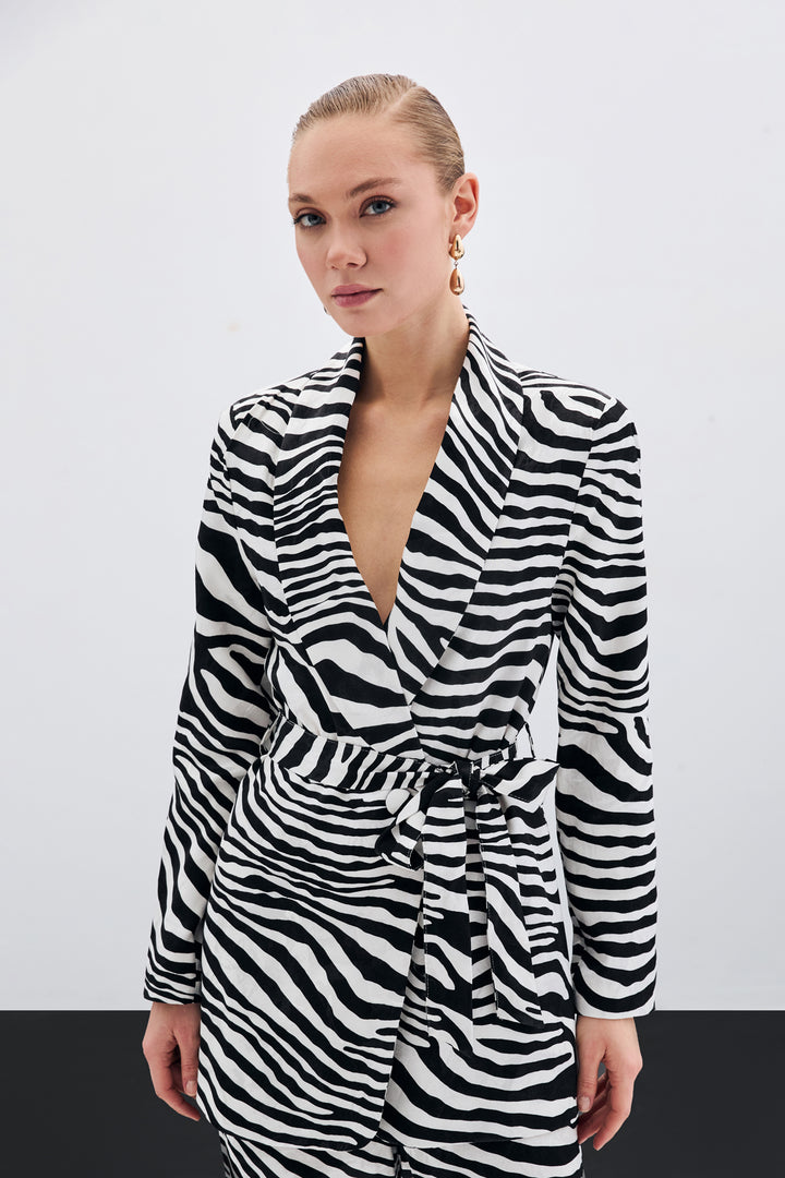 Sateen Veste zèbre ceinturée - Noir
