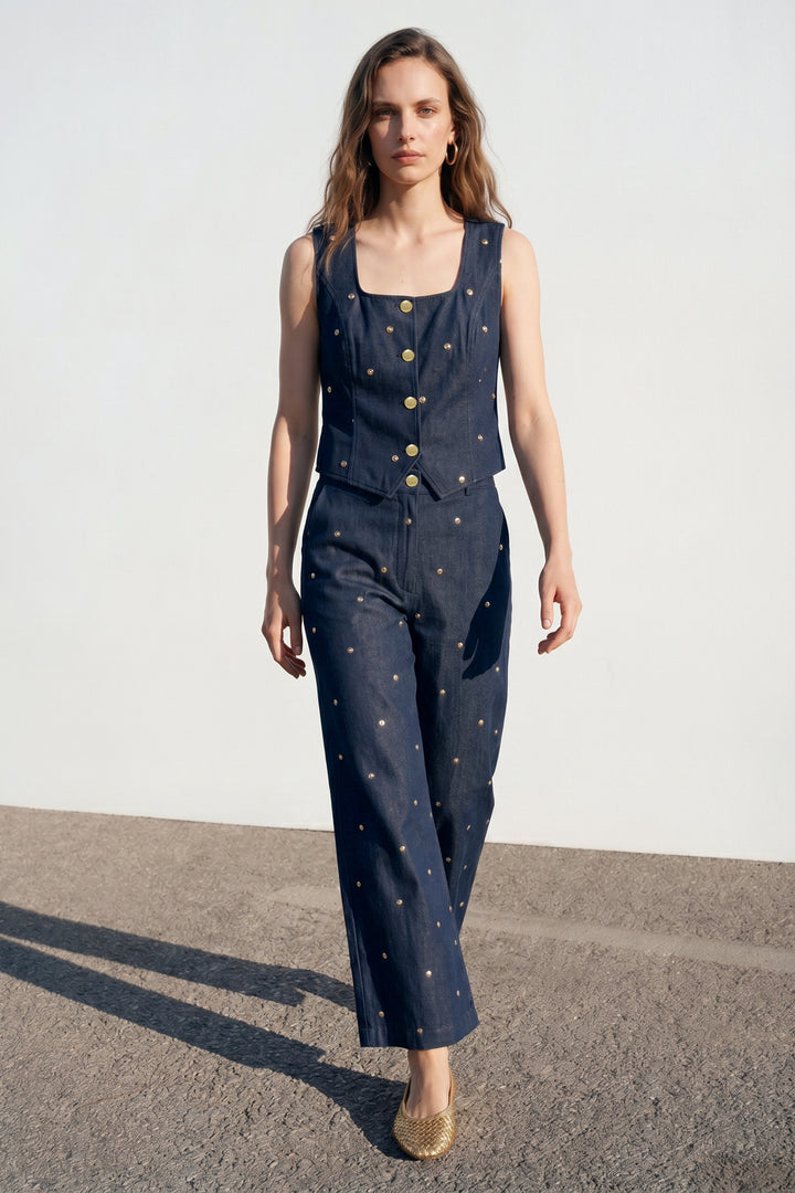 Sateen Pantalon Laura - Bleu marine