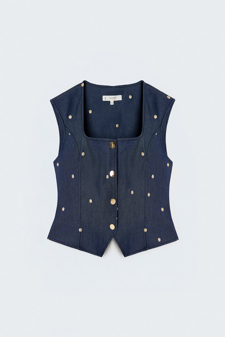 Sateen Gilet Laura - Bleu marine