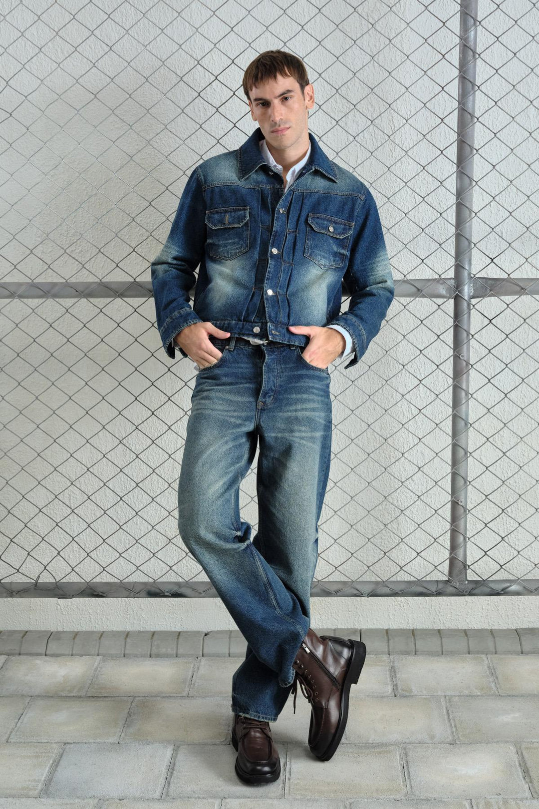 Giesto Veste en denim lavée effet laser - Bleu