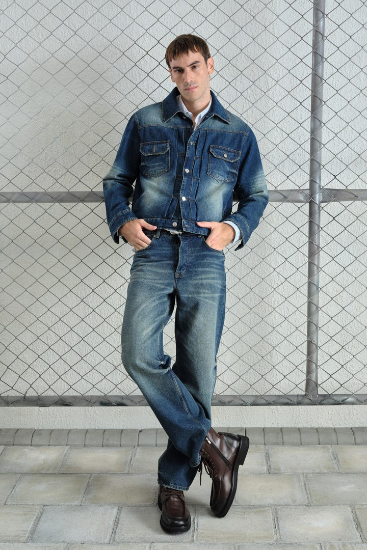 Giesto Veste en denim lavée effet laser - Bleu
