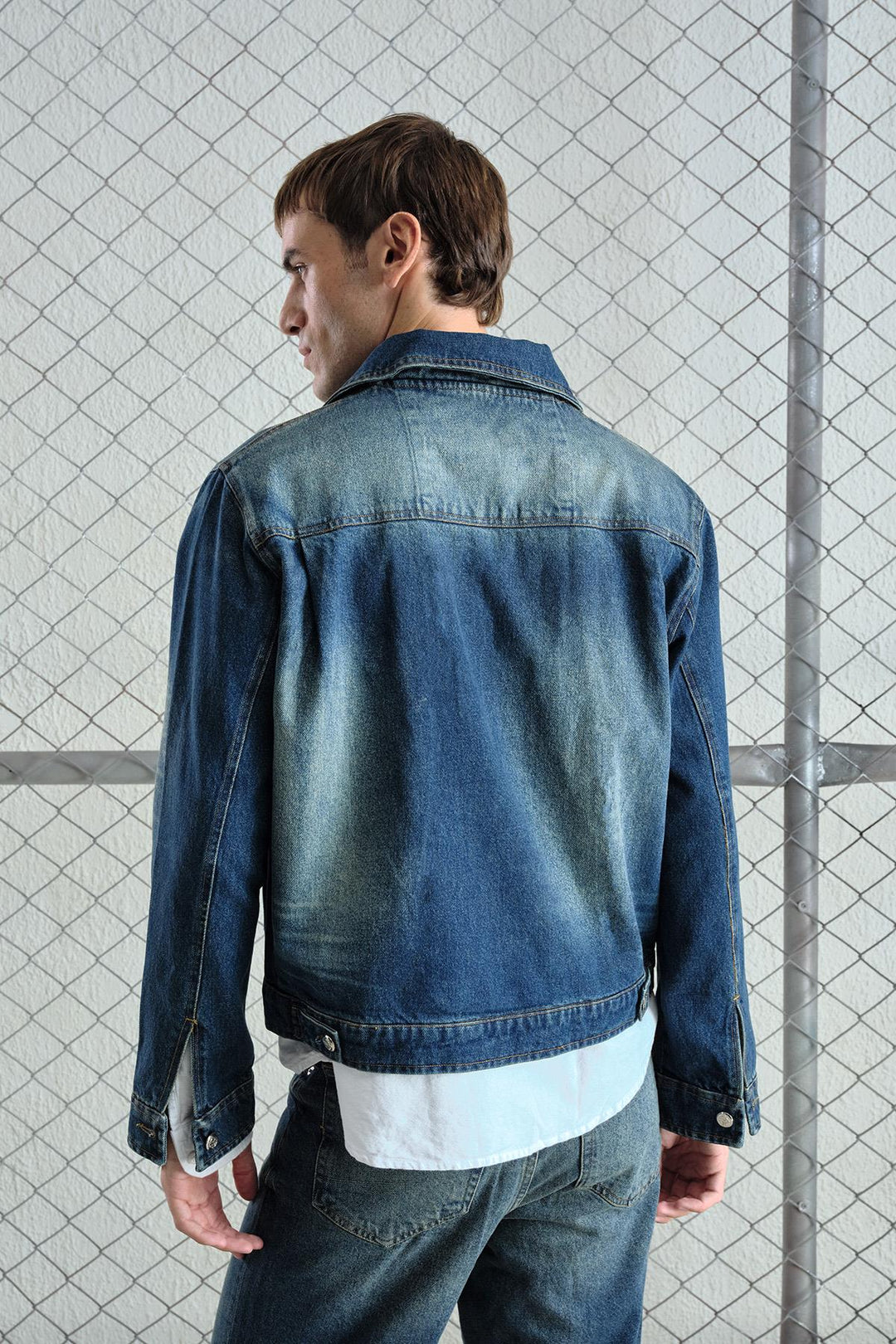 Giesto Veste en denim lavée effet laser - Bleu