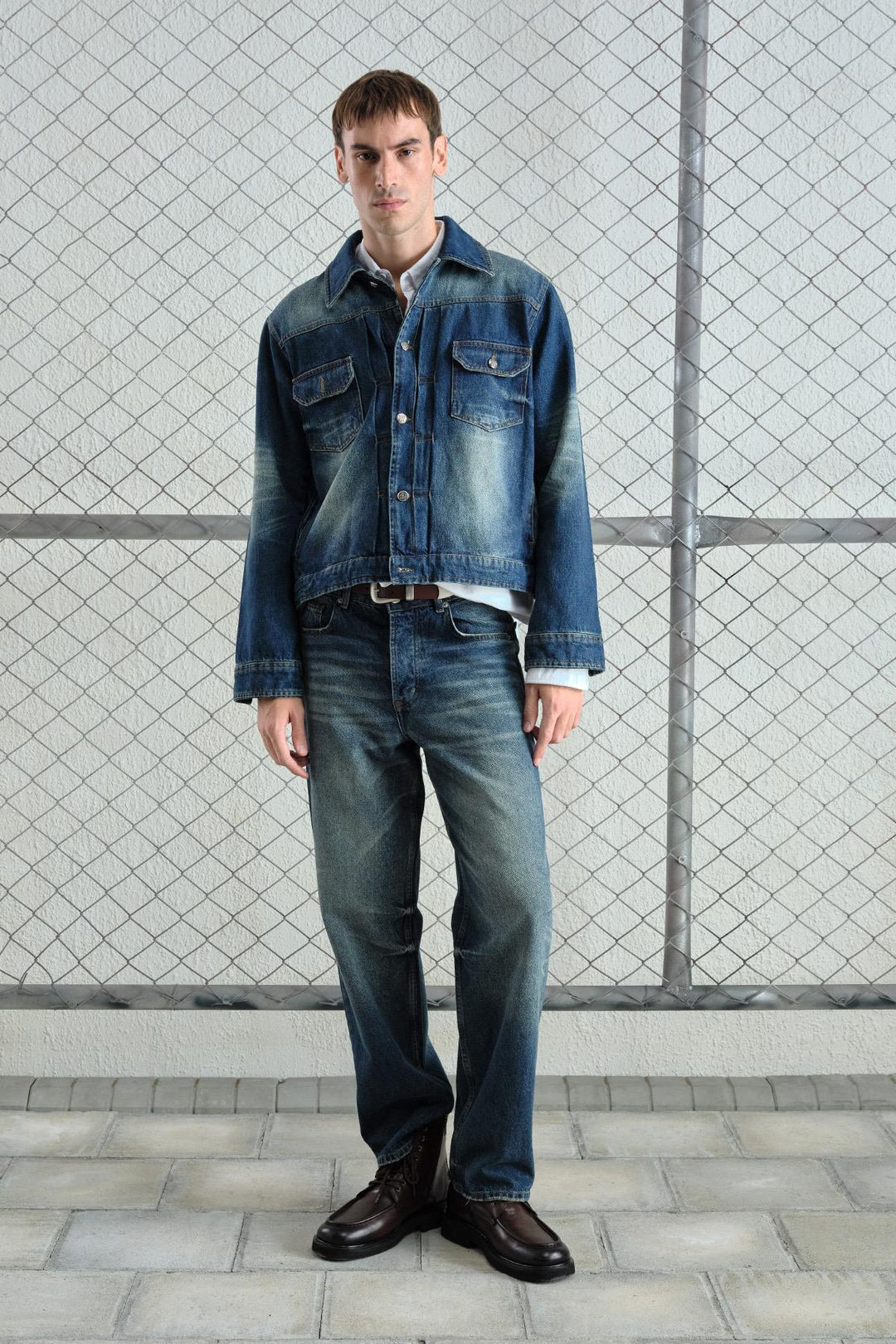 Giesto Veste en denim lavée effet laser - Bleu