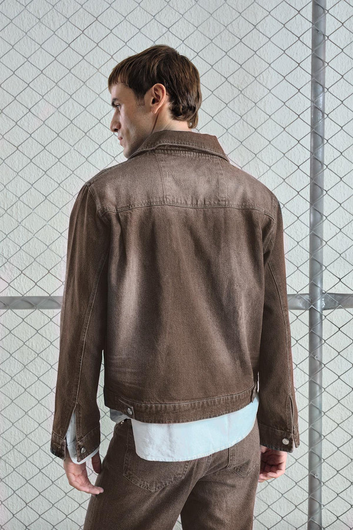 Giesto Veste en denim délavée avec effet laser - Marron