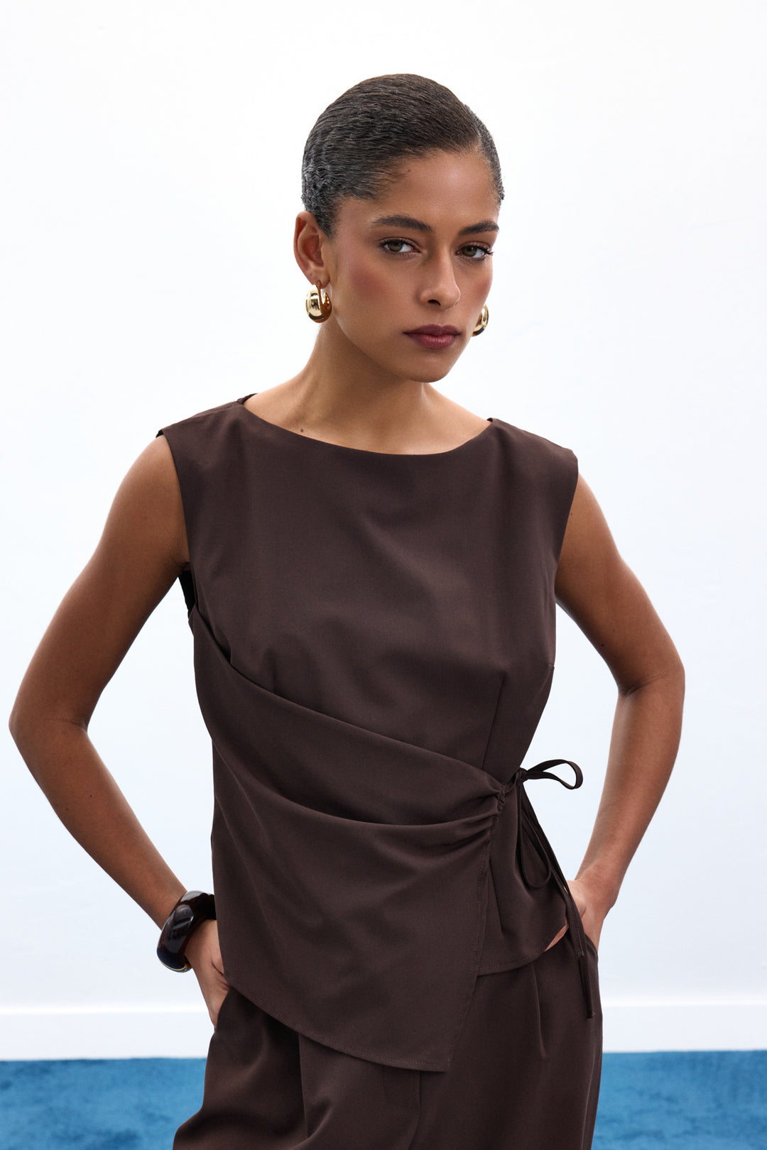 Sateen Blouse Lena - Marron