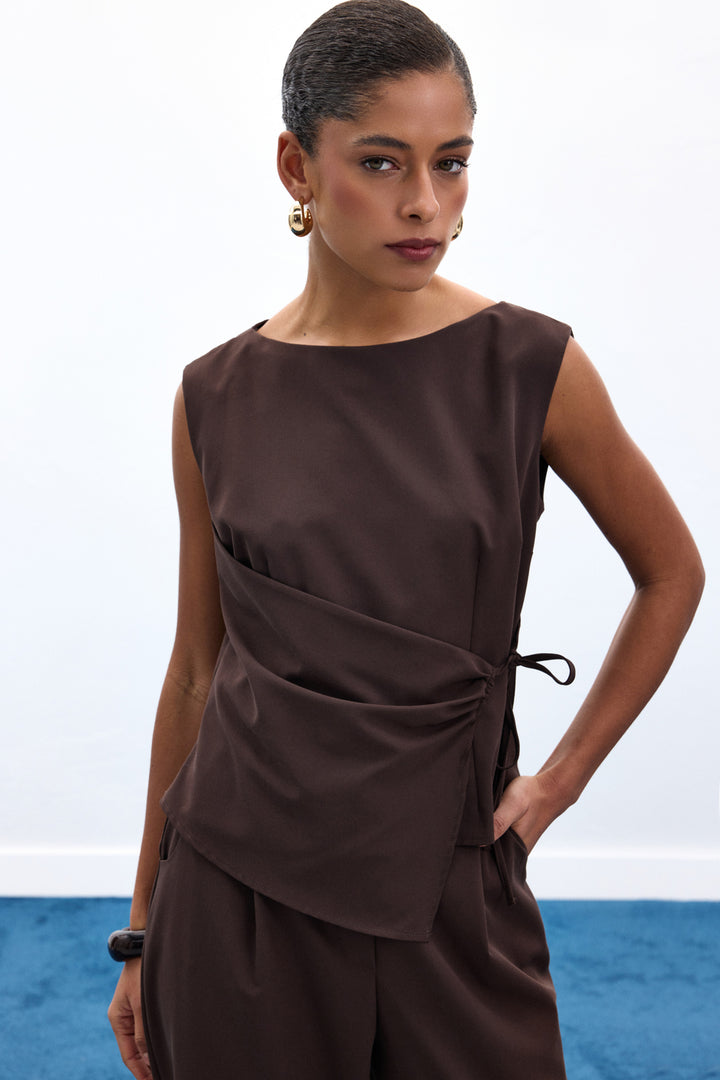 Sateen Blouse Lena - Marron