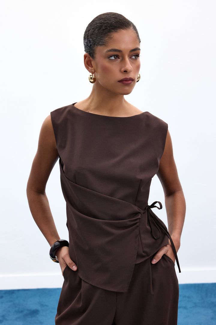 Sateen Blouse Lena - Marron