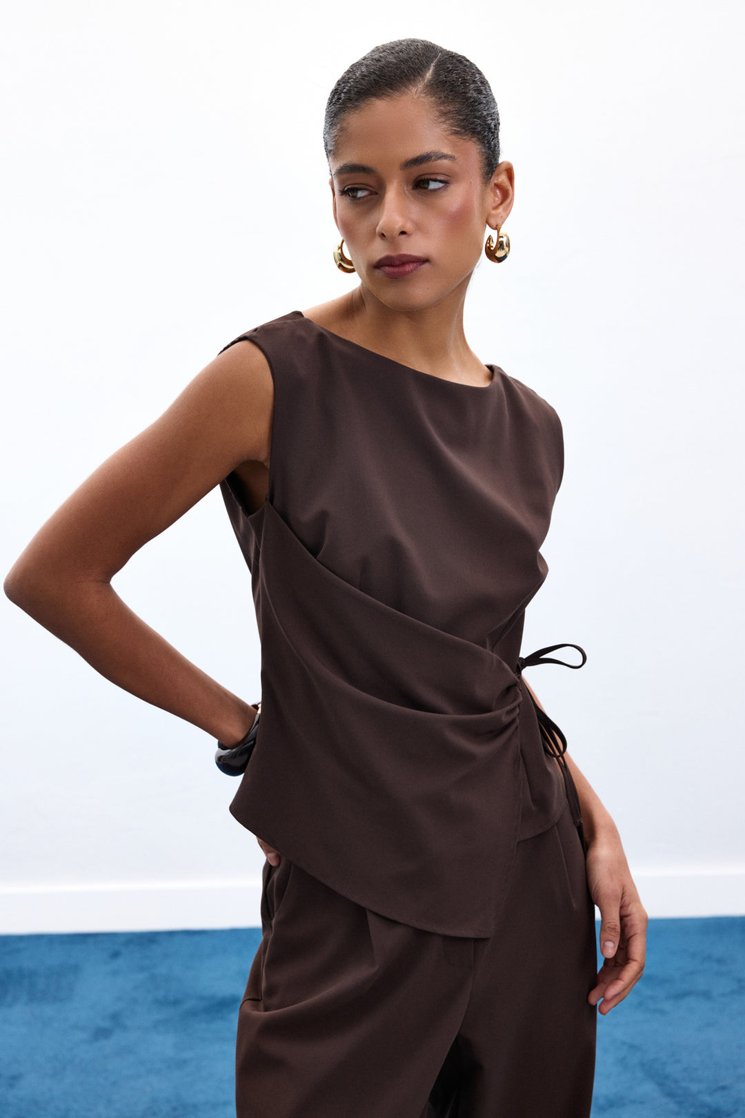 Sateen Blouse Lena - Marron