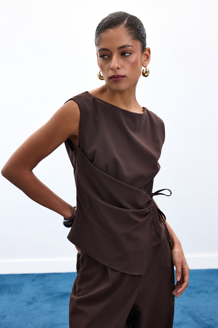 Sateen Blouse Lena - Marron