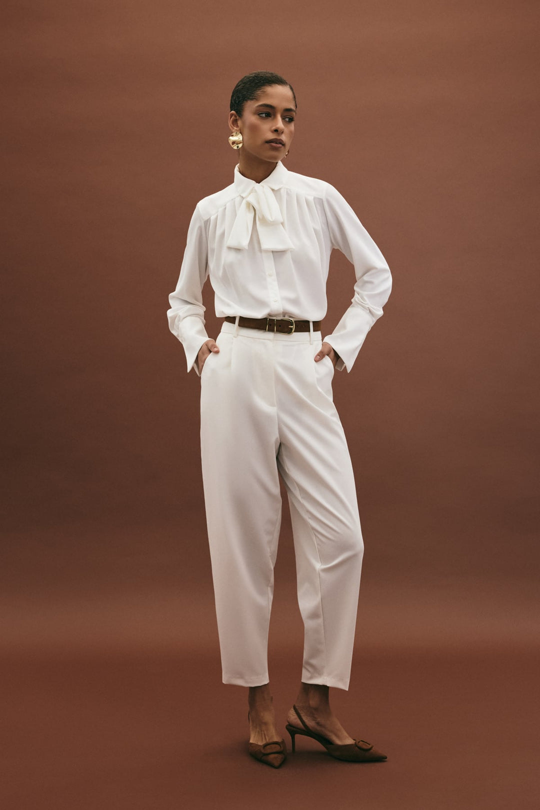 Sateen Pantalon Carotte Lena - Écru