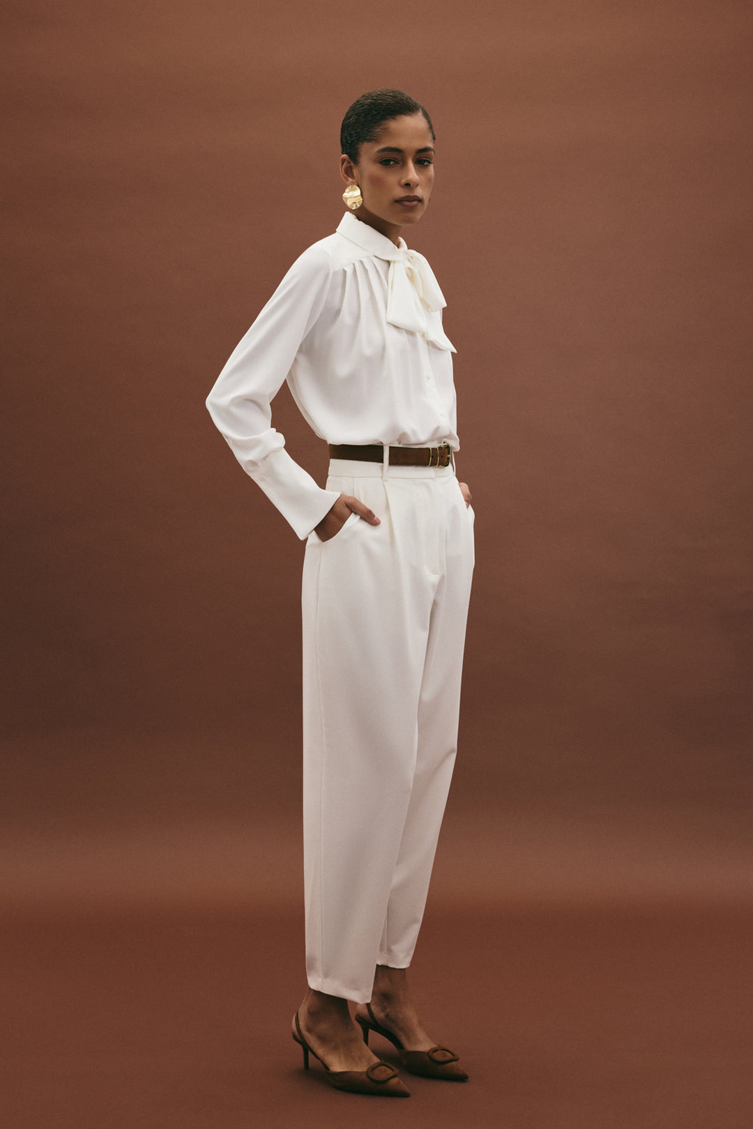 Sateen Pantalon Carotte Lena - Écru