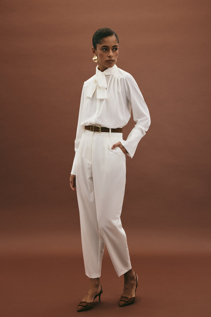 Sateen Pantalon Carotte Lena - Écru