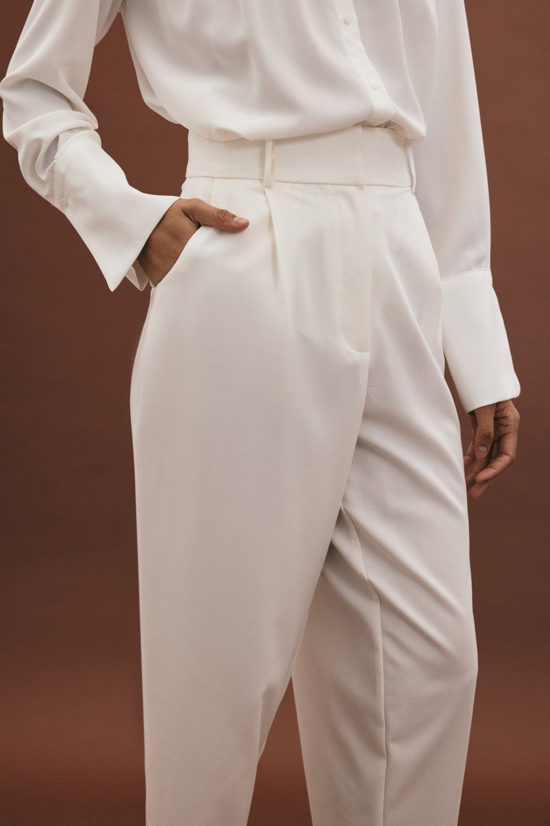 Sateen Pantalon Carotte Lena - Écru