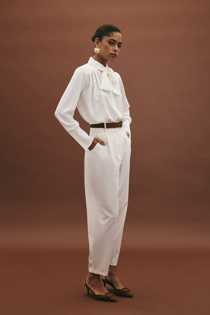 Sateen Pantalon Carotte Lena - Écru
