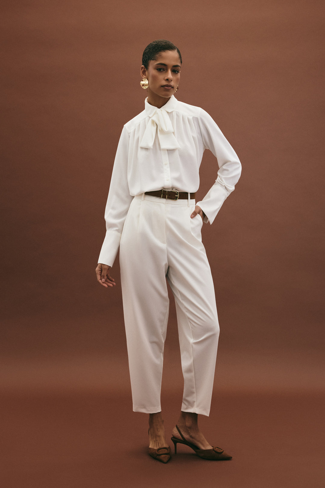 Sateen Pantalon Carotte Lena - Écru