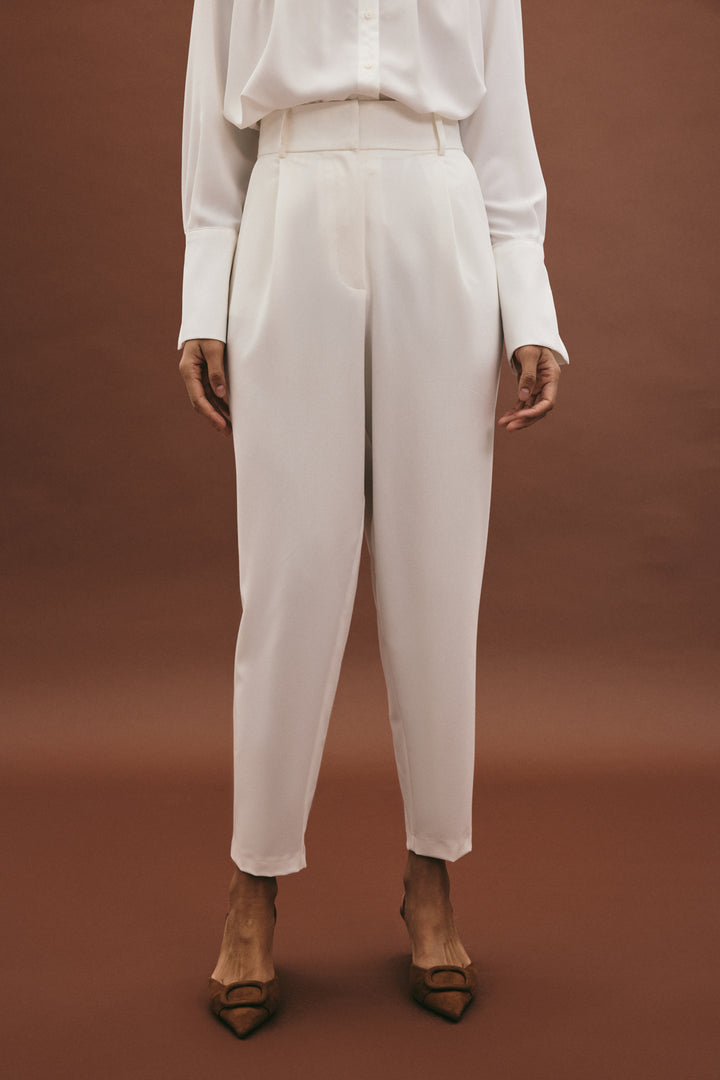 Sateen Pantalon Carotte Lena - Écru