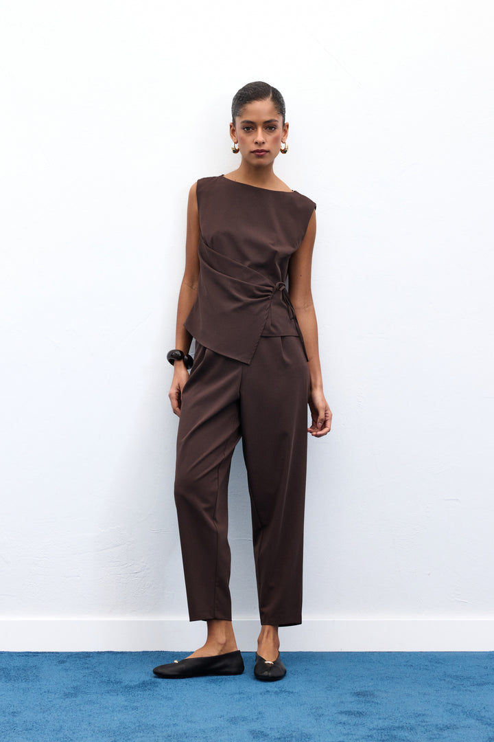 Sateen Lena Pantalon Carotte - Marron