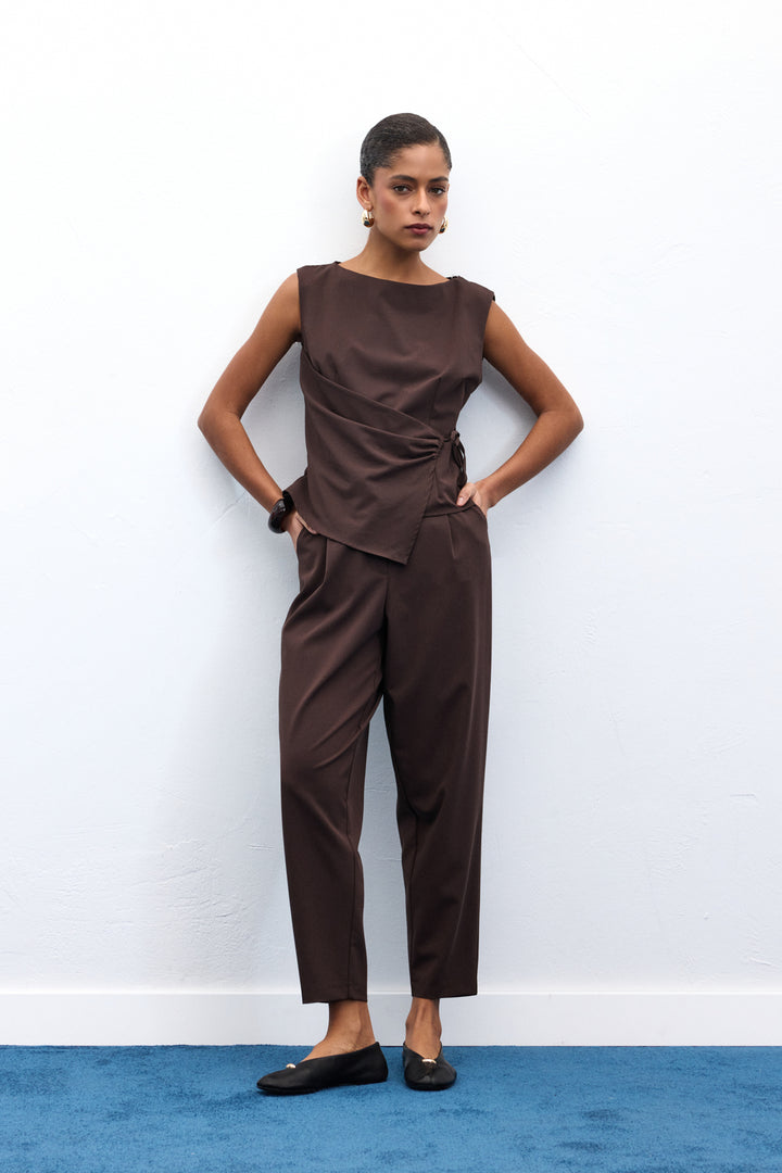 Sateen Lena Pantalon Carotte - Marron
