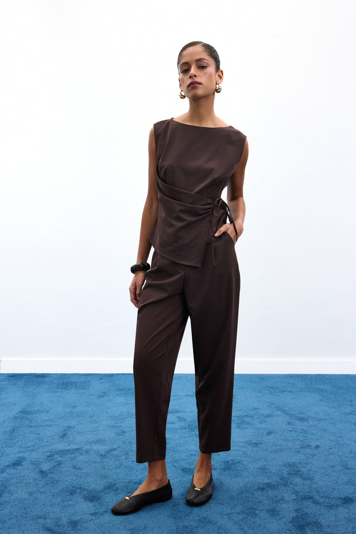 Sateen Lena Pantalon Carotte - Marron