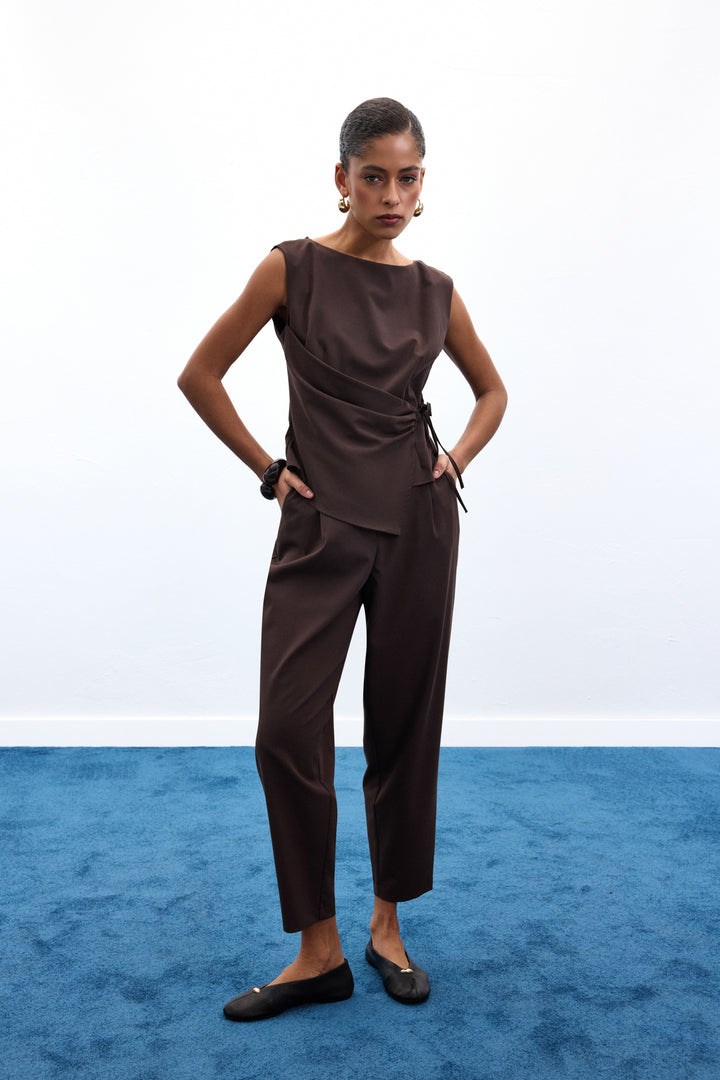 Sateen Lena Pantalon Carotte - Marron