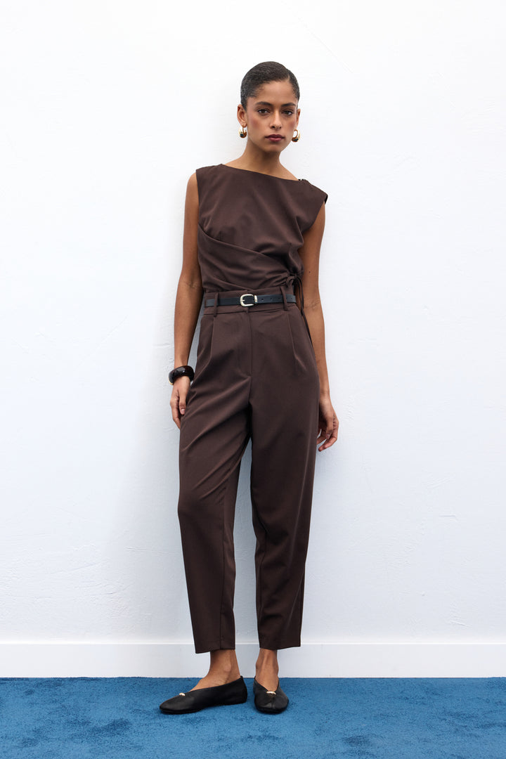 Sateen Lena Pantalon Carotte - Marron