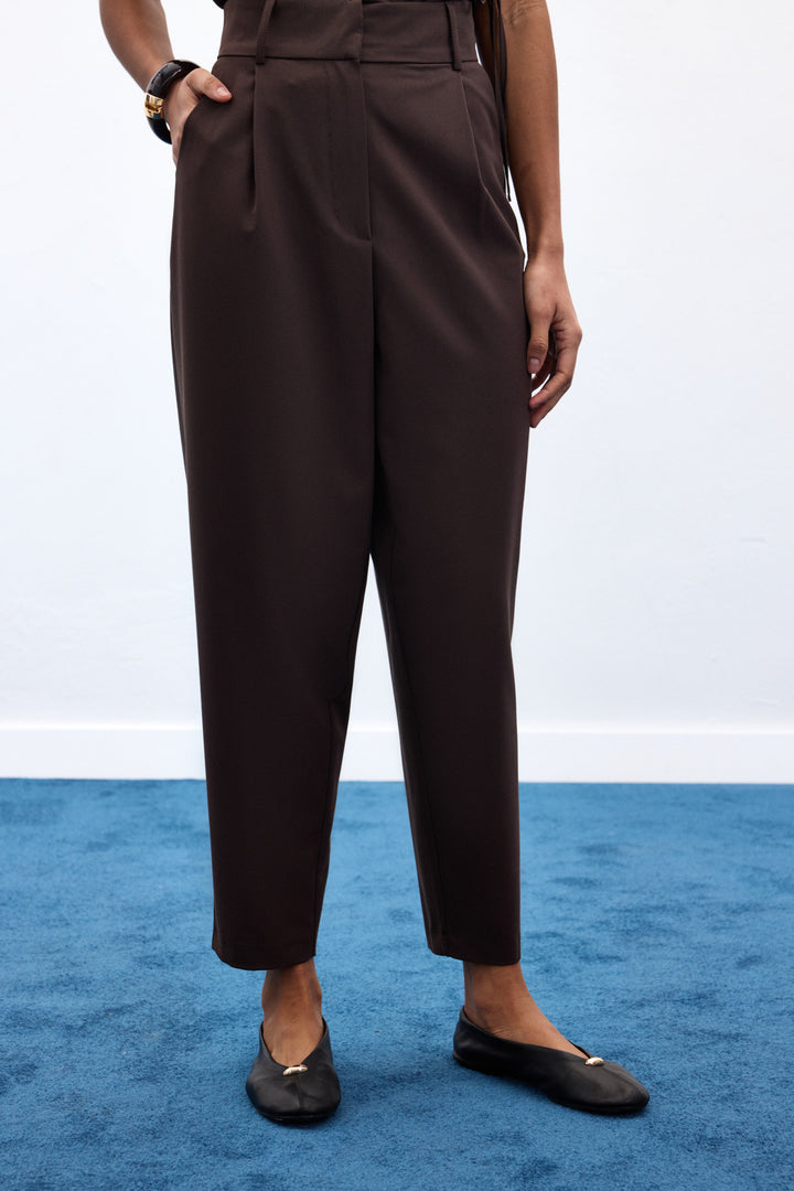 Sateen Lena Pantalon Carotte - Marron